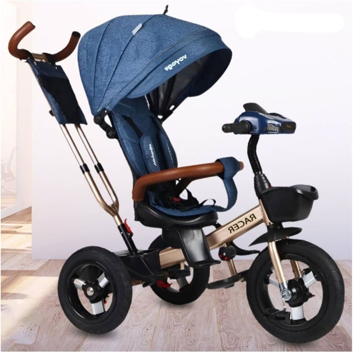 VOYAGE - Triciclo Guiador para Niños Usb y Bluetooh «Racer» Azul