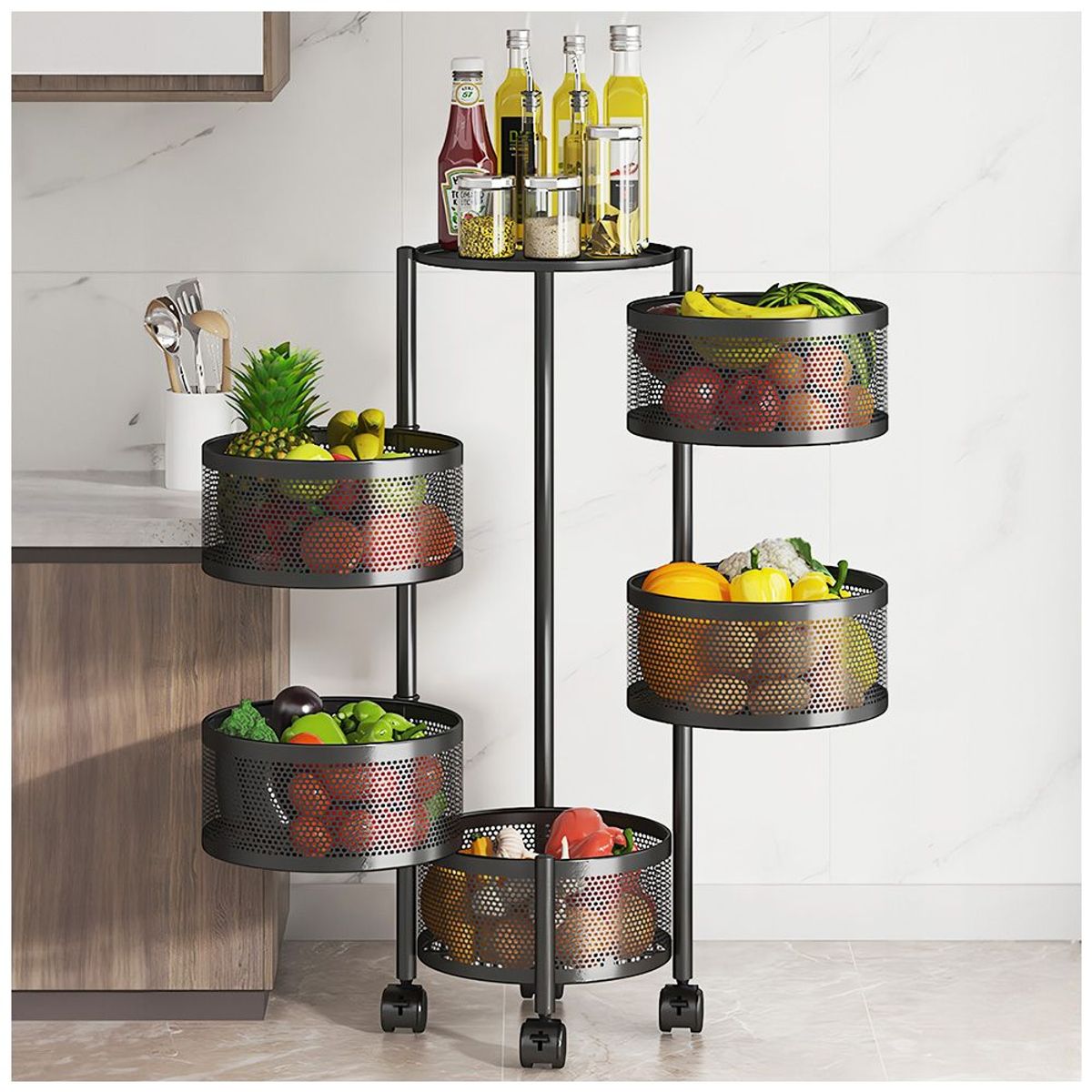 KELLER - Estante Giratorio Organizador Verdulero Frutero 5 Niveles Circular ZD2