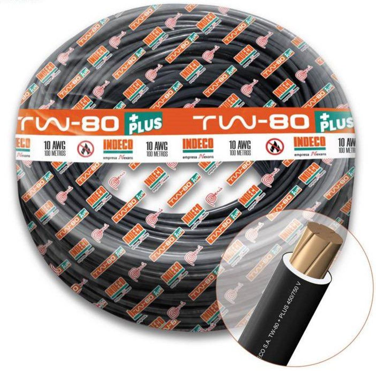INDECO - CABLE THW-90 PLUS 450/750V 10 AWG INDECO - Negro - 100 Metros
