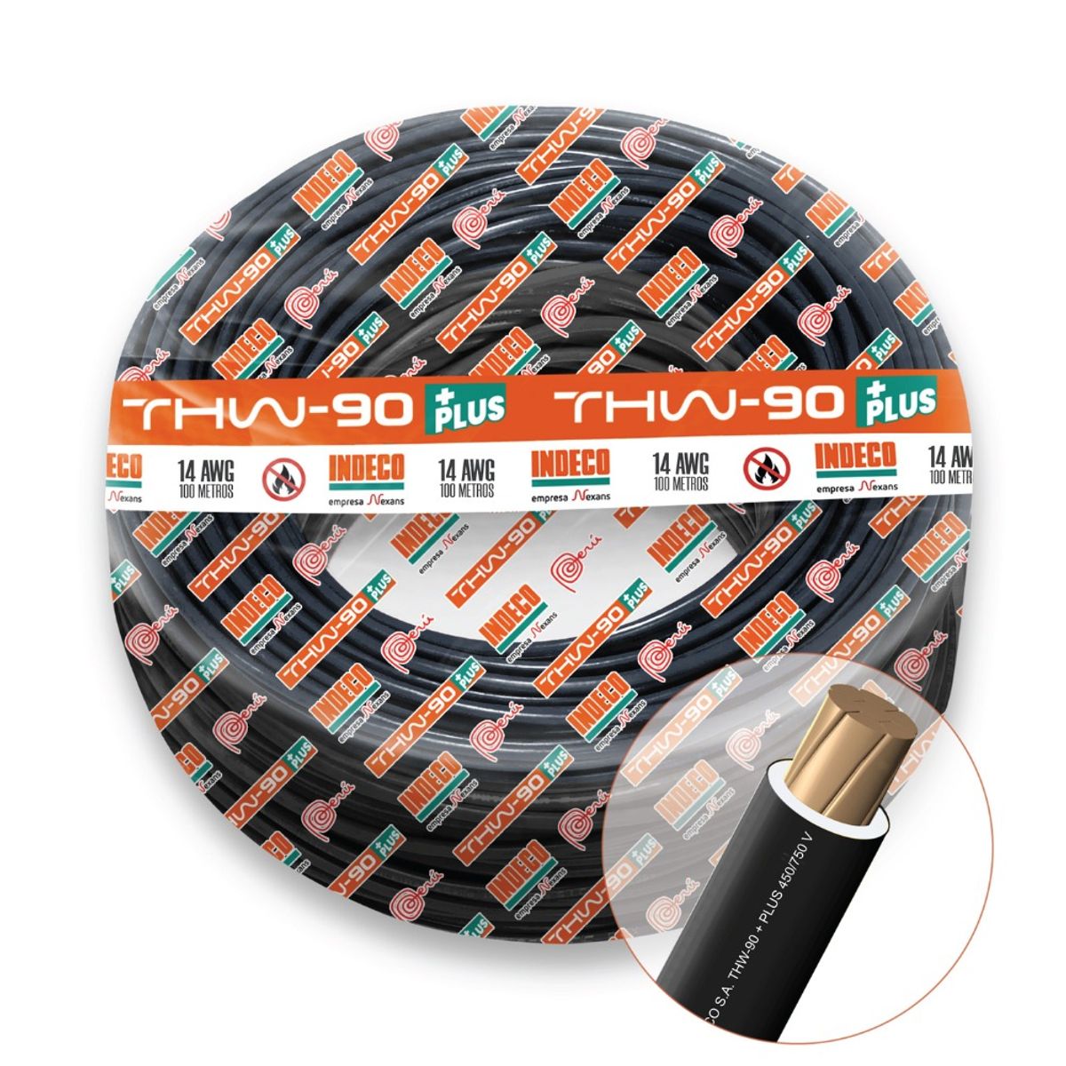 INDECO - CABLE THW-90 PLUS 450/750V 14 AWG INDECO - Negro - 100 Metros