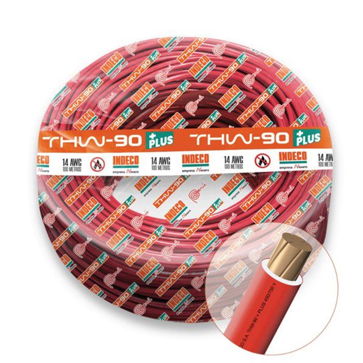 INDECO - CABLE THW-90 PLUS 450/750V 14 AWG INDECO - Rojo - 100 Metros