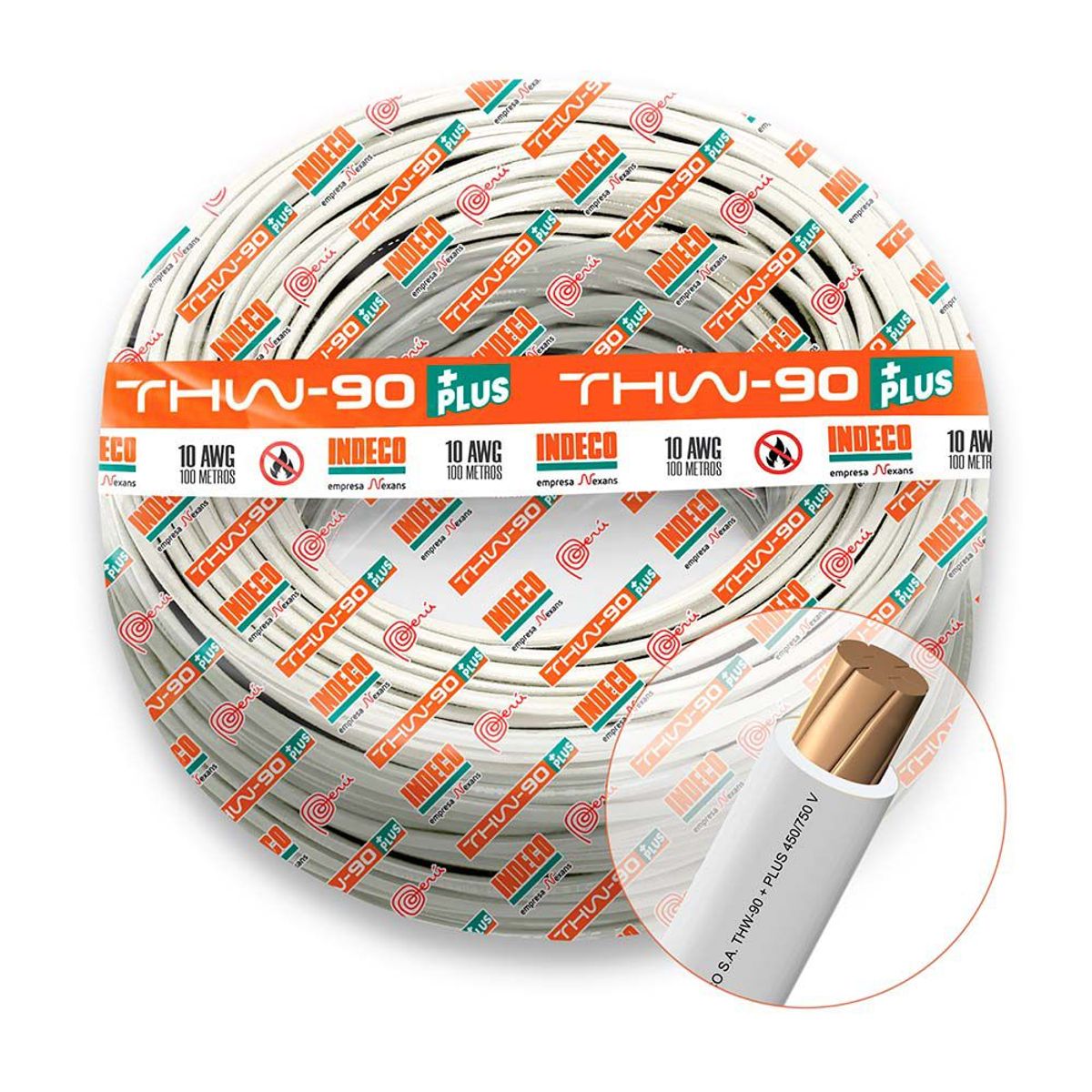 INDECO - CABLE THW-90 PLUS 450/750V 10 AWG INDECO - Blanco - 100 Metros