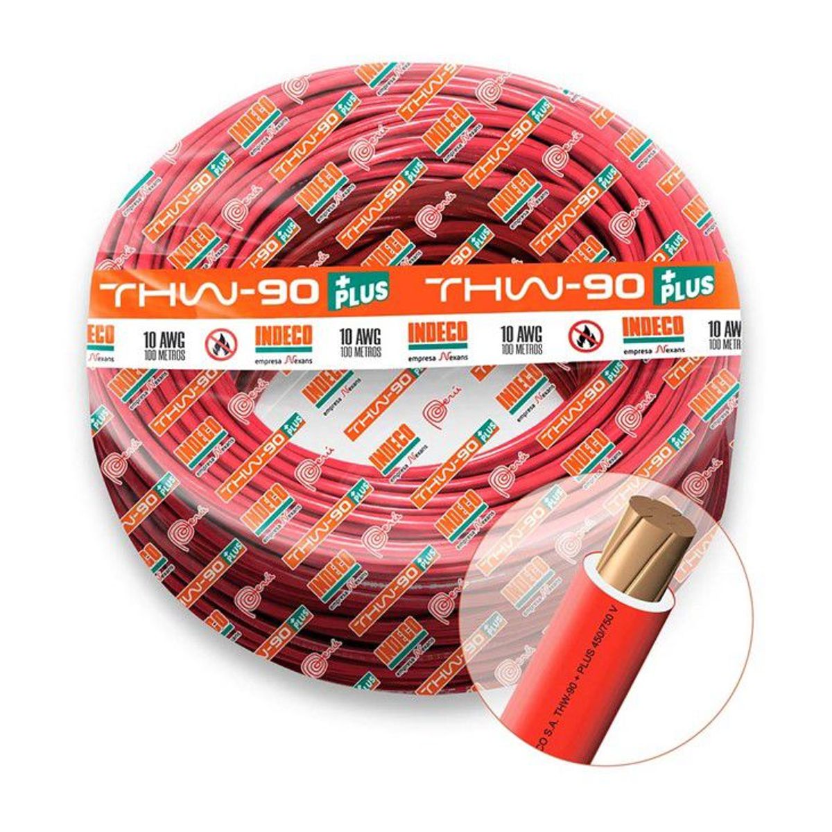 INDECO - CABLE THW-90 PLUS 450/750V 10 AWG INDECO - Rojo - 100 Metros