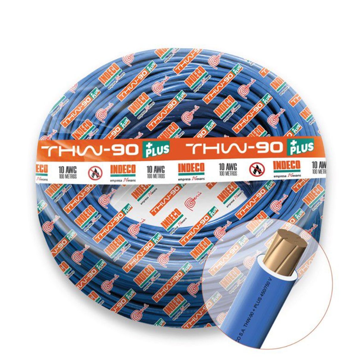 INDECO - CABLE THW-90 PLUS 450/750V 10 AWG INDECO - Azul - 100 Metros