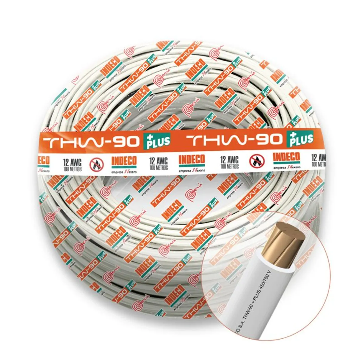 INDECO - CABLE THW-90 PLUS 450/750V 12 AWG INDECO - Blanco - 100 Metros