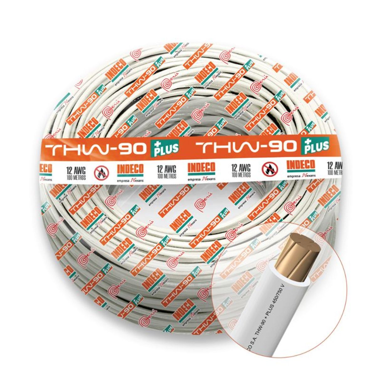 INDECO - CABLE THW-90 PLUS 450/750V 12 AWG INDECO - Blanco - 100 Metros