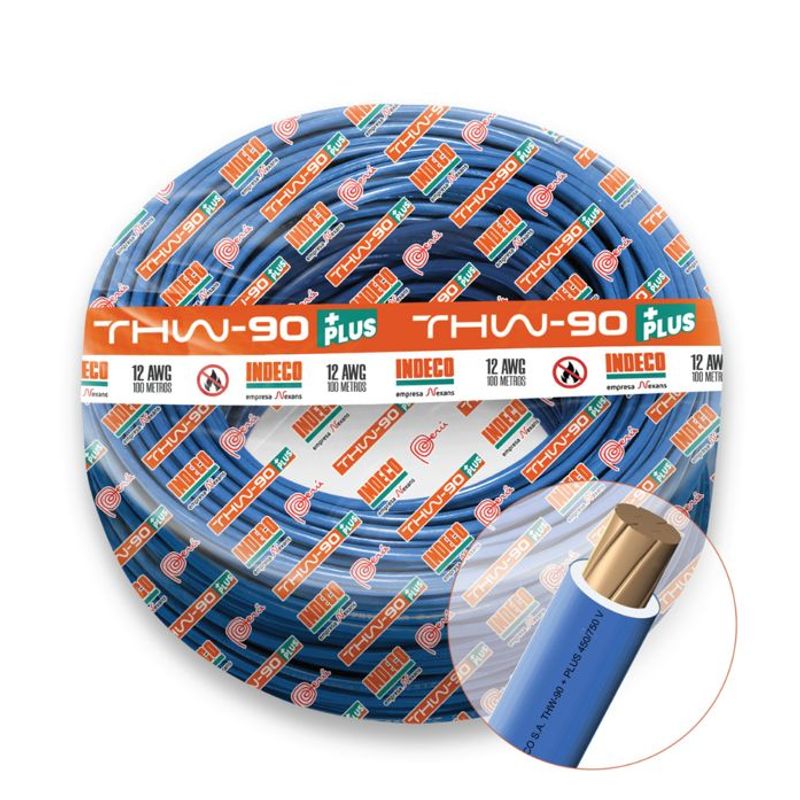 INDECO - CABLE THW-90 PLUS 450/750V 12 AWG INDECO - Azul - 100 Metros