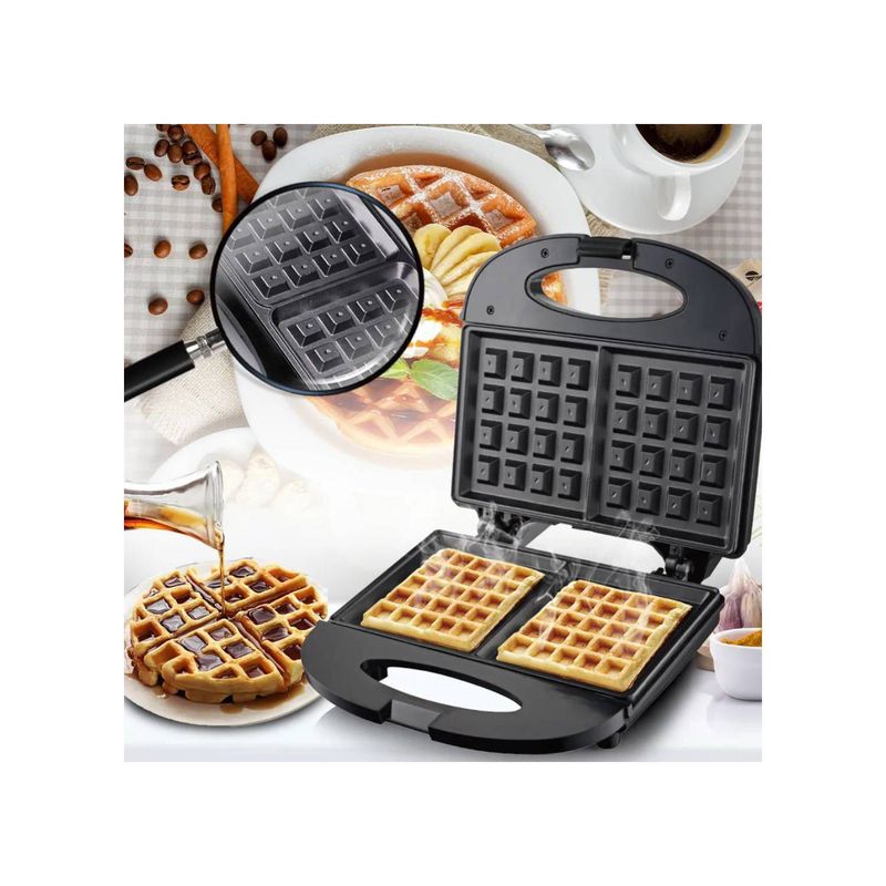 GENERICO - Waflera Doble Cara de 750W Antiadherente Negro
