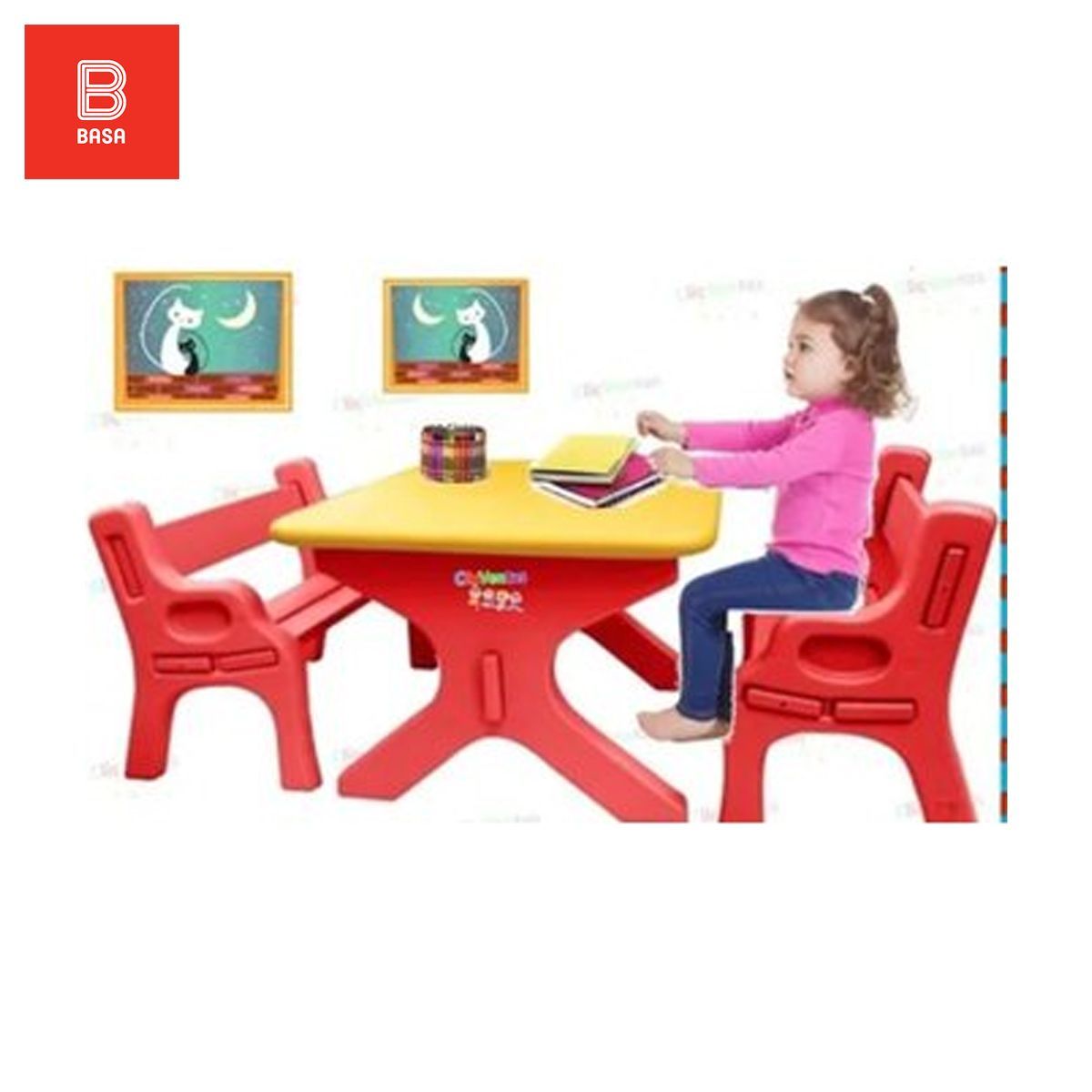 BASA - Mesa y Silla Banca Para Niños Niñas Set Didáctico  Basa