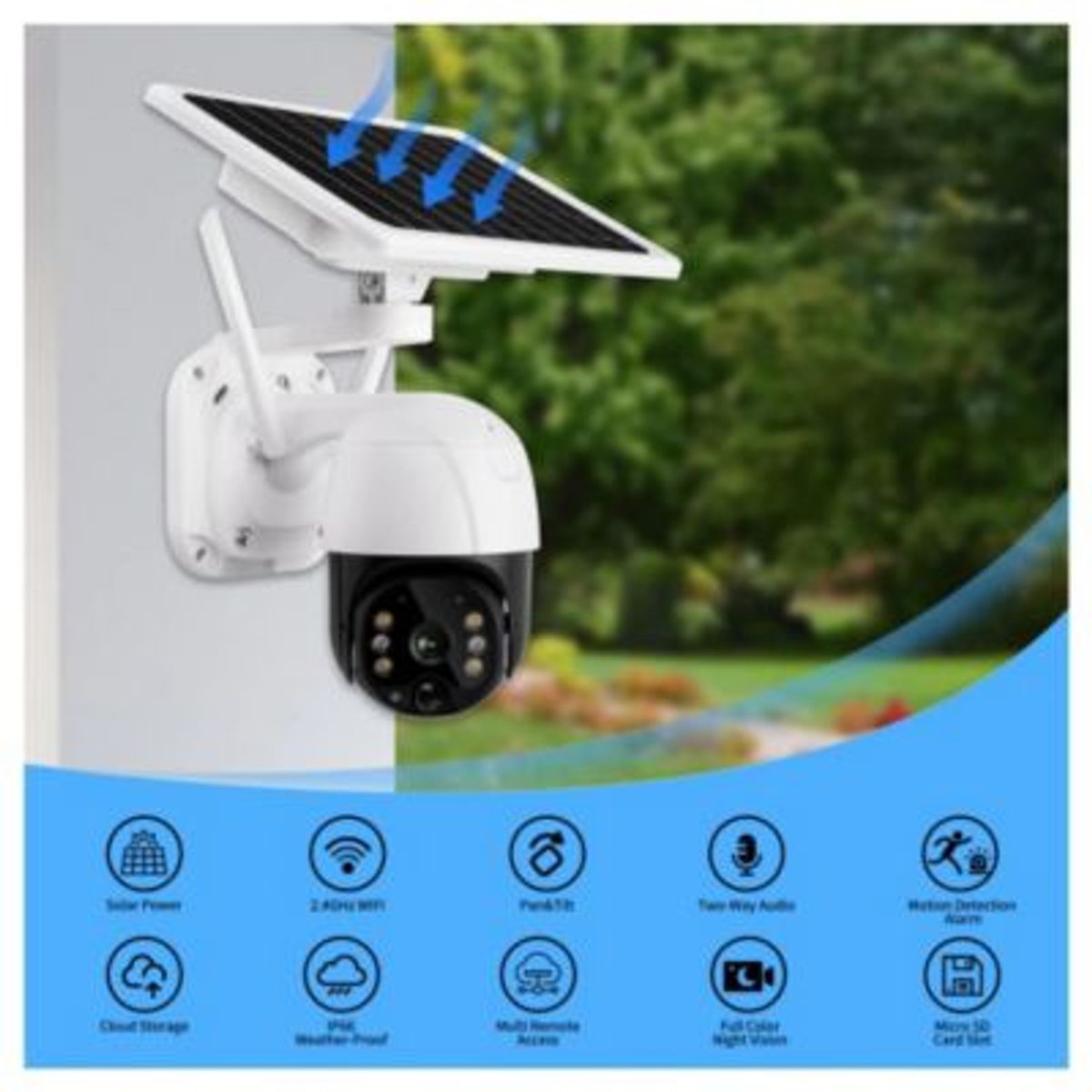 PUREPOWER - Cámara de seguridad solar con visión nocturna y sensor de movimiento