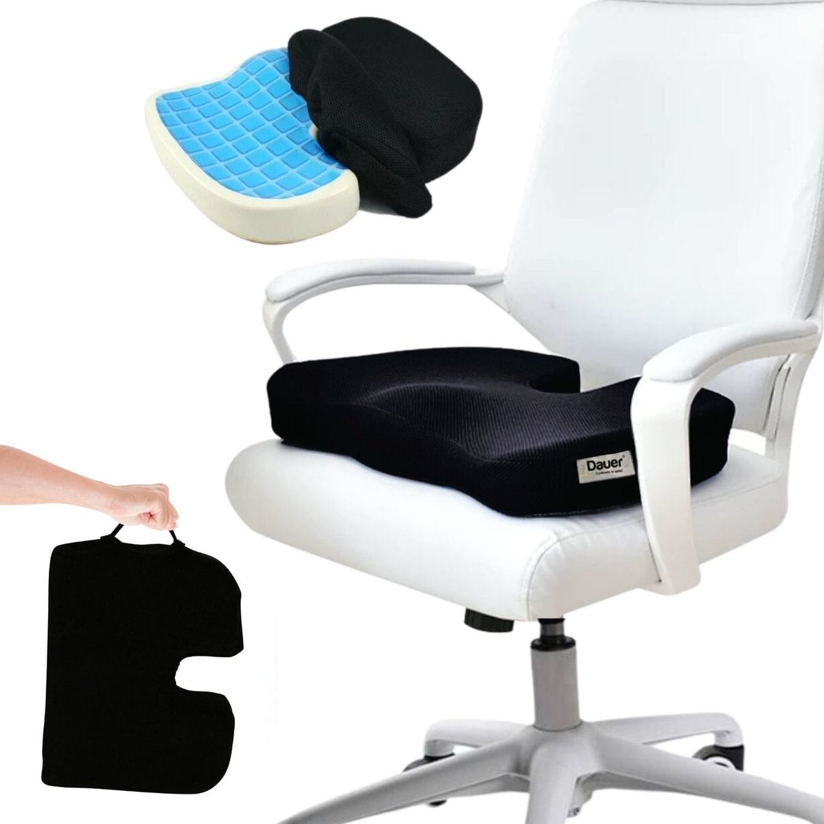 DAUER - Asiento Cojín Viscoelástico Gel Tech + Bambú Anatómico con forro y asa