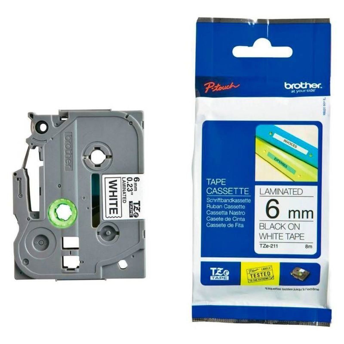 BROTHER - Cinta Laminada TZE-211 6mm De Ancho - Fondo Blanco