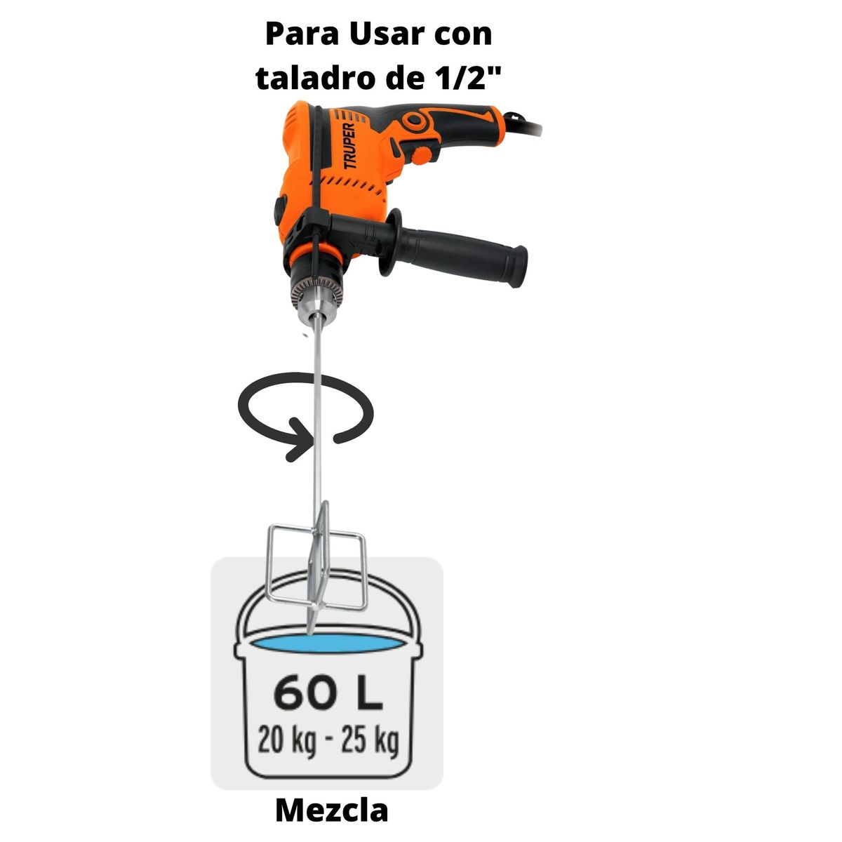 TRUPER - Revolvedor de mortero, pegamento porcelanato 120 mm diámetro, Truper