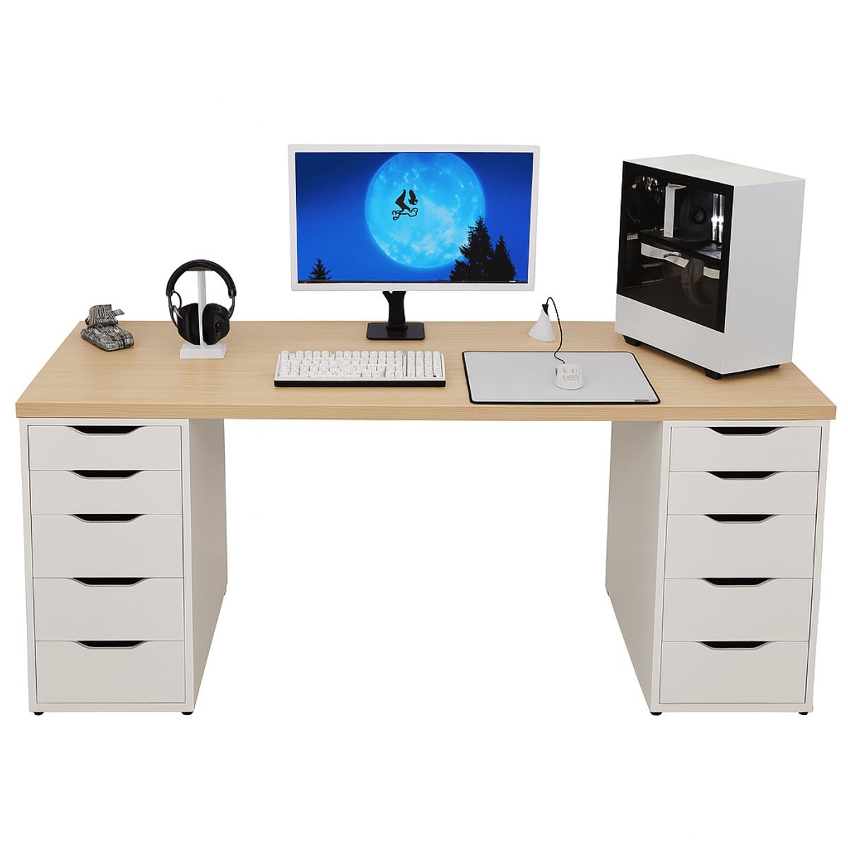 MUEBLES CRISOSTOMO - Escritorio Gamer Crisostomo Home Office Blanco Con Cajones