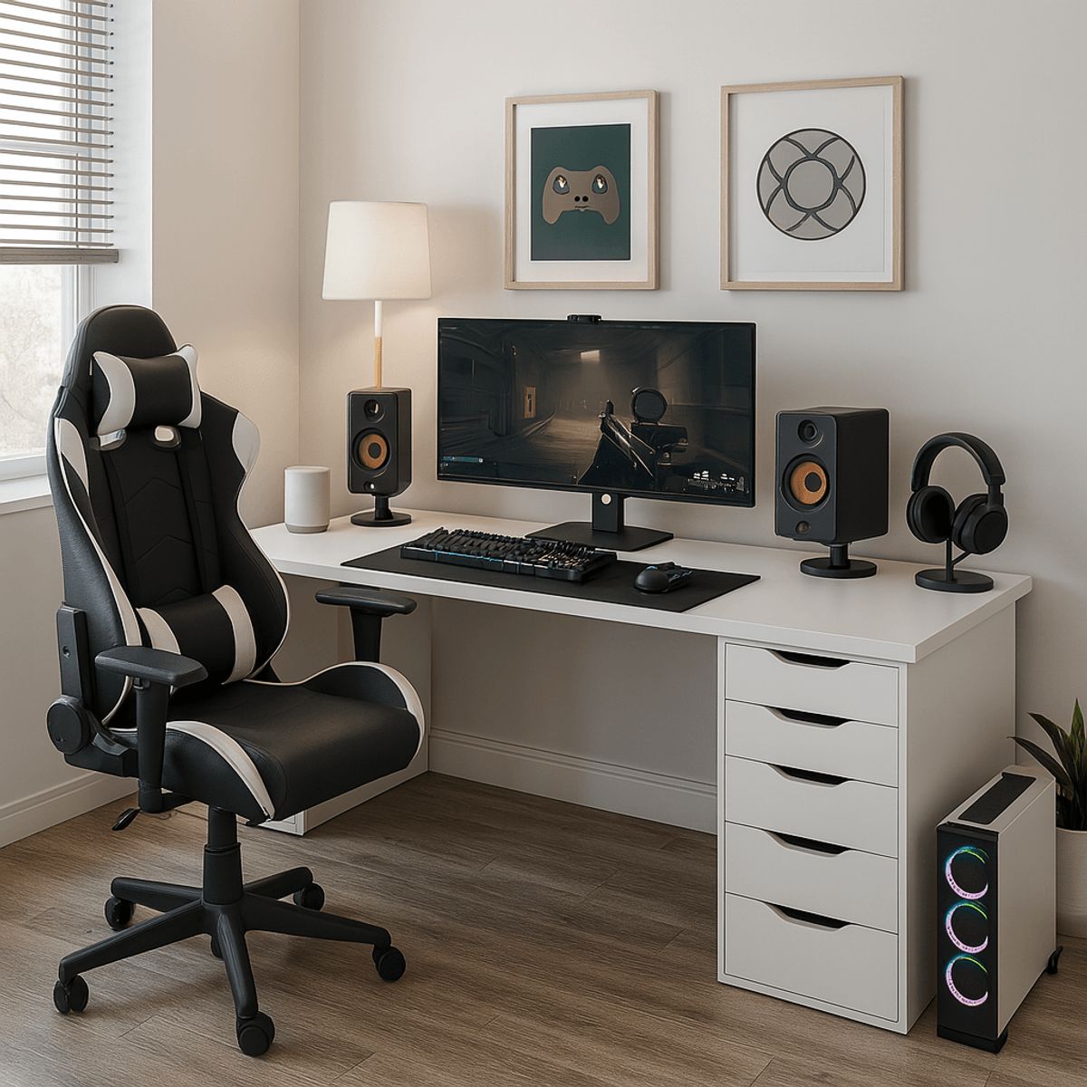 MUEBLES CRISOSTOMO - Escritorio Gamer de Melamina Blanco 180cm
