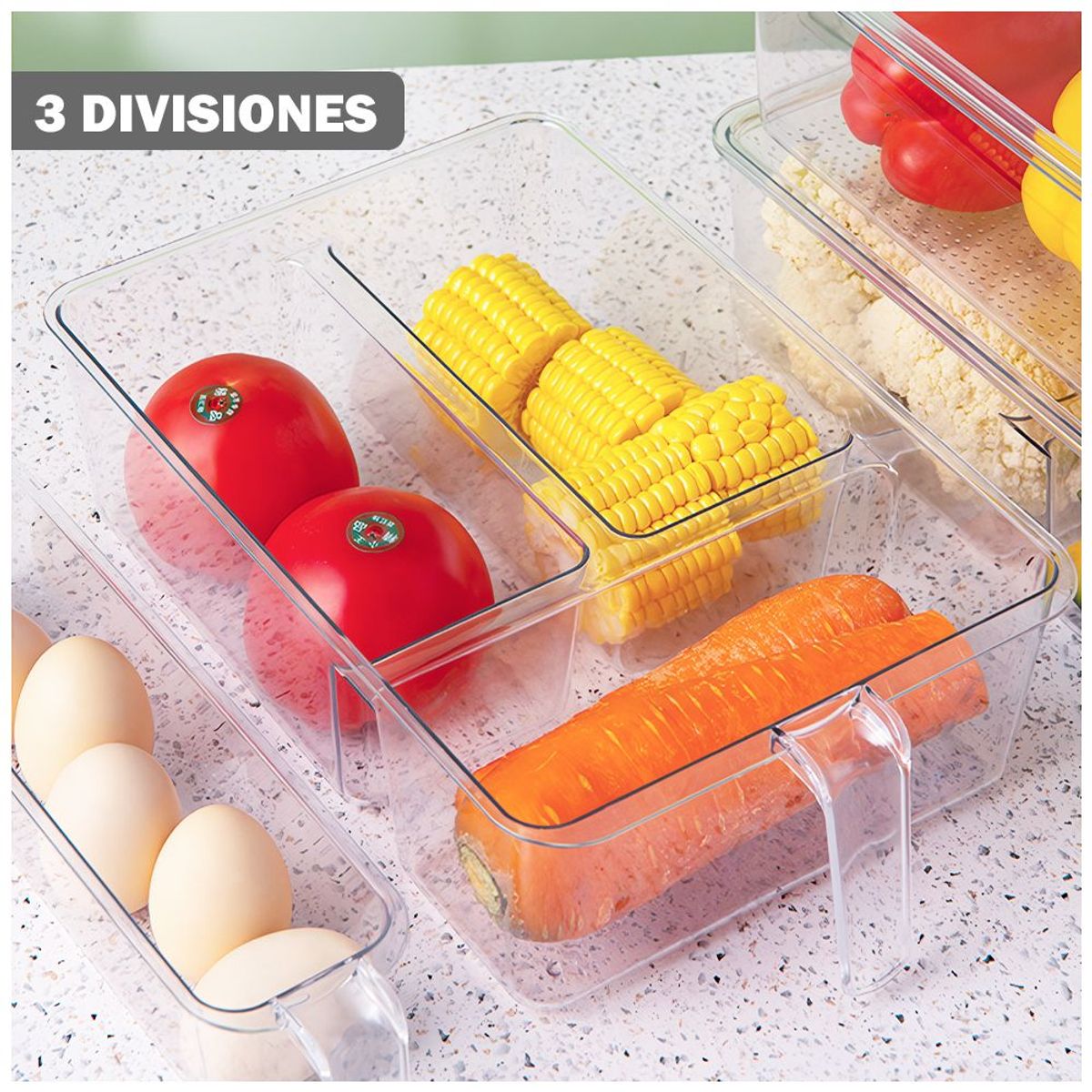 KELLER - Organizador Contenedor de Alimentos Frutas 3 Divisiones con Tapa C37