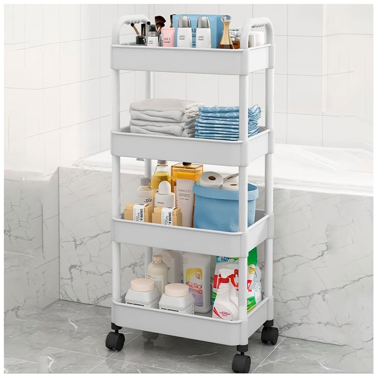 KELLER - Carrito Organizador Estante 4 Niveles con Ruedas para Baño JK4 BL