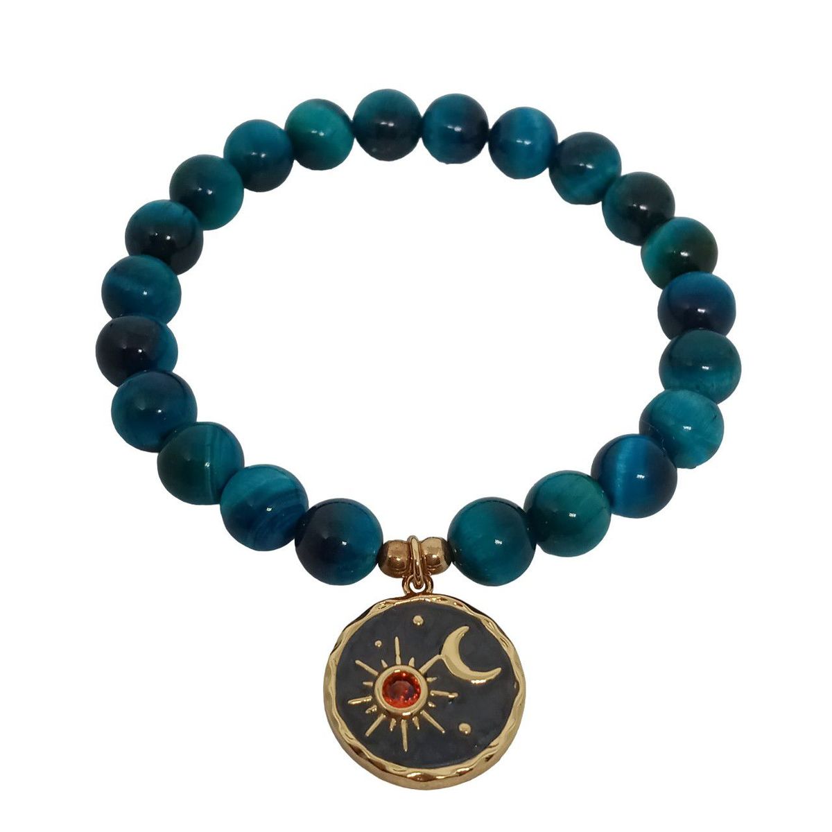 LUCYANA JOYAS Y ACCESORIOS - Pulsera Mujer Cuarzo Ojo de Tigre Azul con Sol y Luna - JOYAS LUCYANA