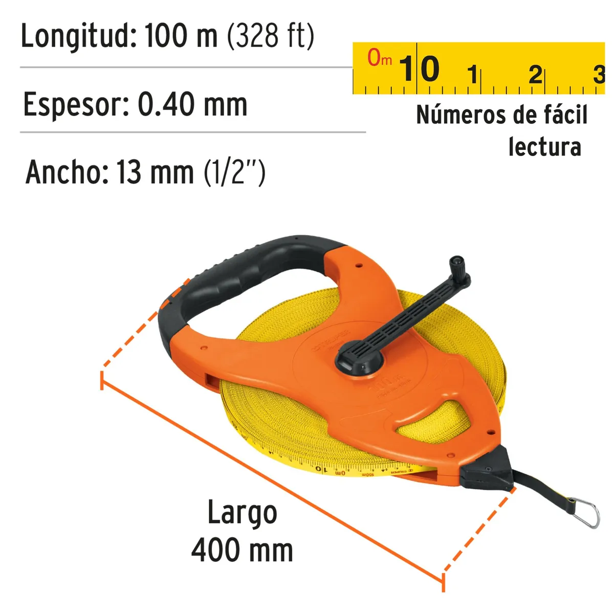 TRUPER - Wincha cinta métrica 100m Profesional flexómetro fibra de vidrio