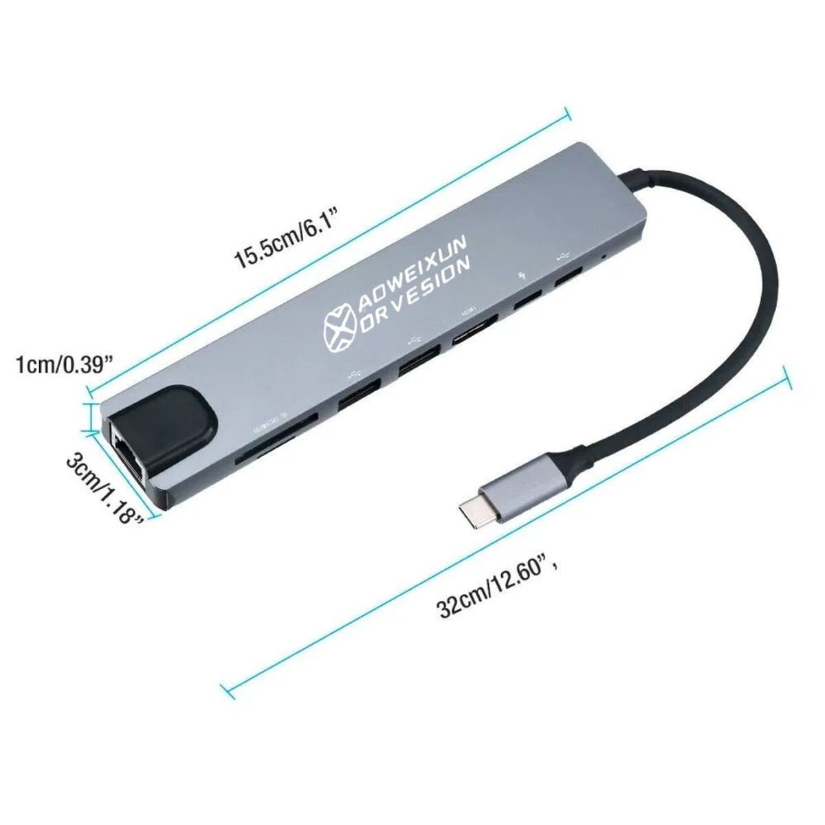 GENERICO - Adaptador HUB De 8 Puertos Multifuncional Con USB 3.0 y Entrada HDMI OX1071