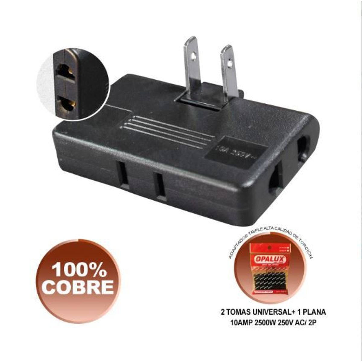 OPALUX - Adaptador Enchufe Triple Giratorio XD-608-FBK OPALUX