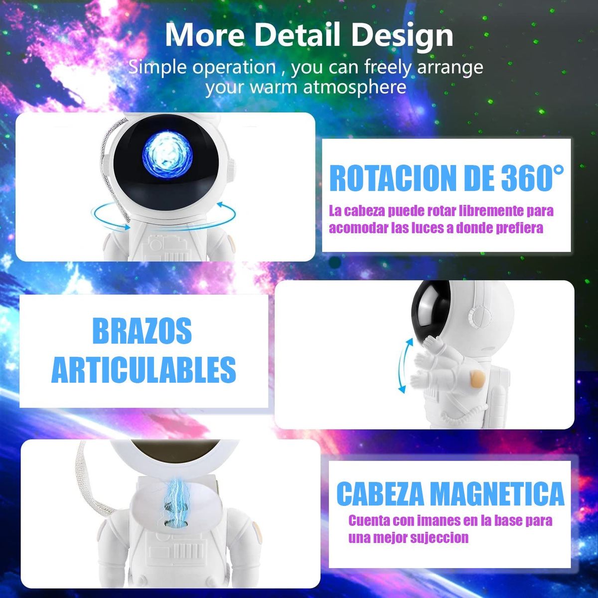 GENERICO - Parlante astronauta Proyector De Estrellas Galaxias Y Luna. Modelo 3.0