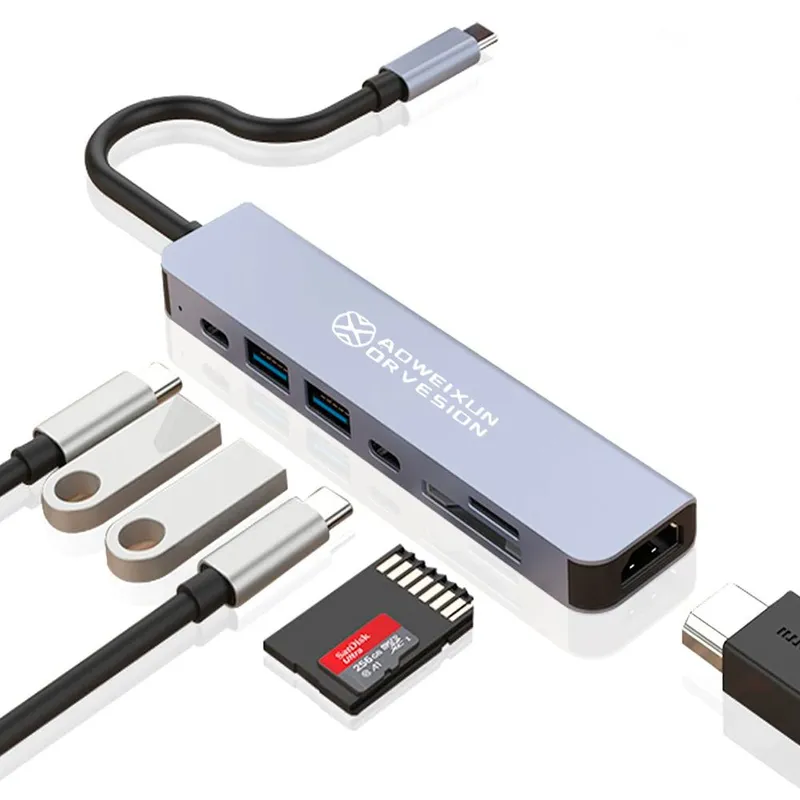 GENERICO - Adaptador  Hub Usb-C 7 en 1 Multifuncional Con Entrada Micro SD y RJ45