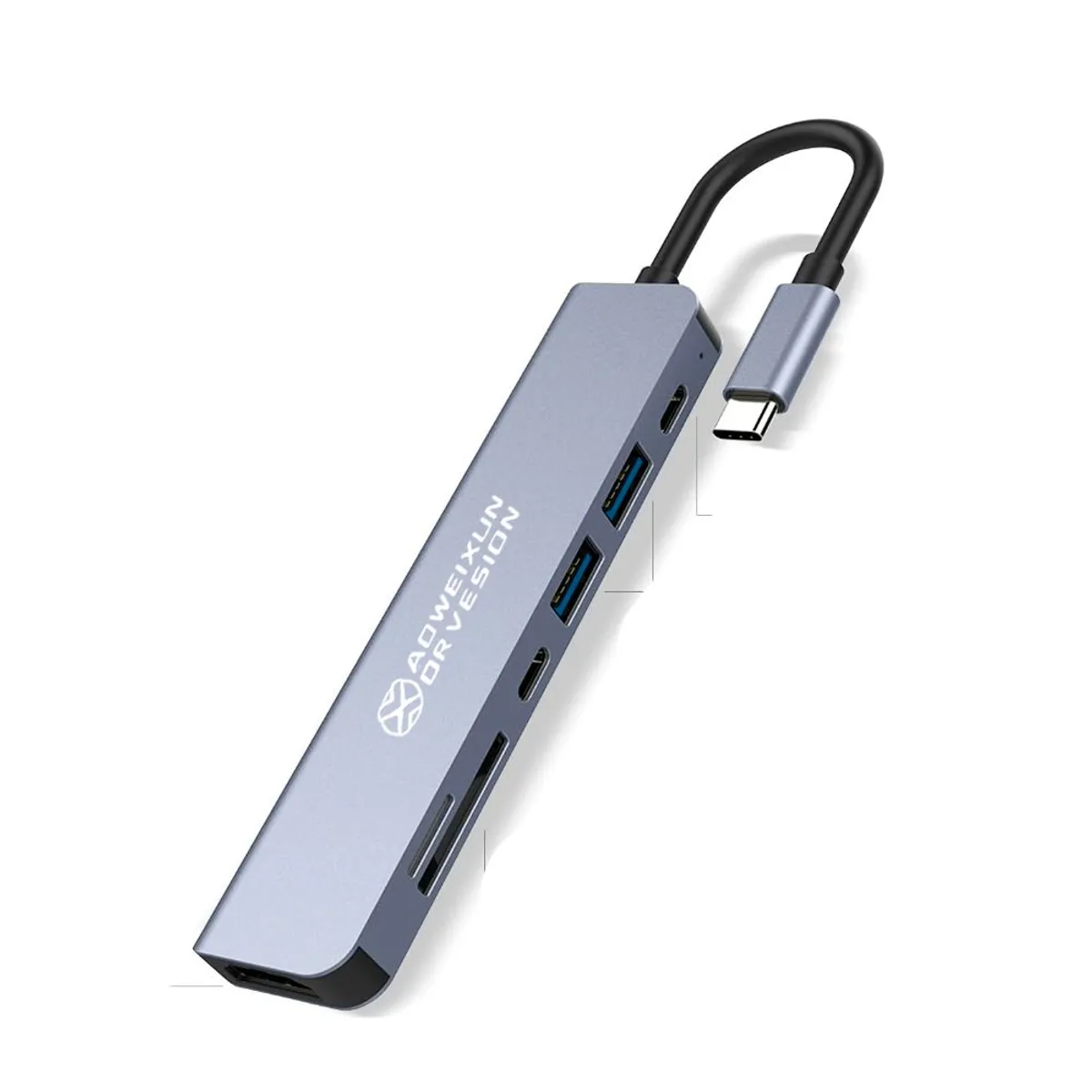 GENERICO - Adaptador  Hub Usb-C 7 en 1 Multifuncional Con Entrada Micro SD y RJ45