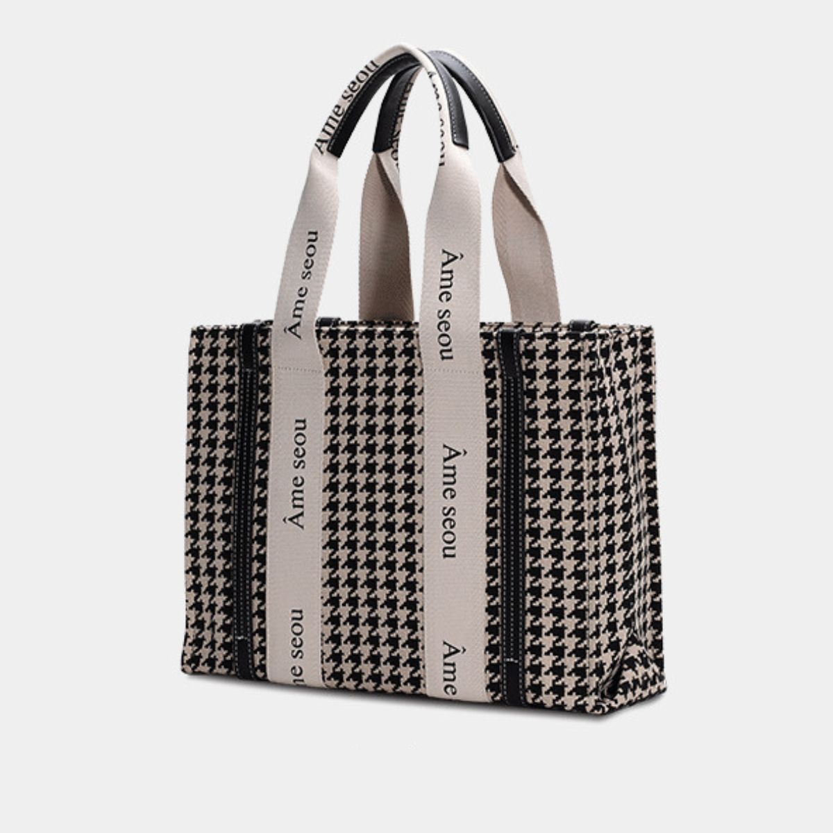 GENERICO - Cartera Tote de Tela Pata de Gallo con Doble Asa y Correa Ajustable