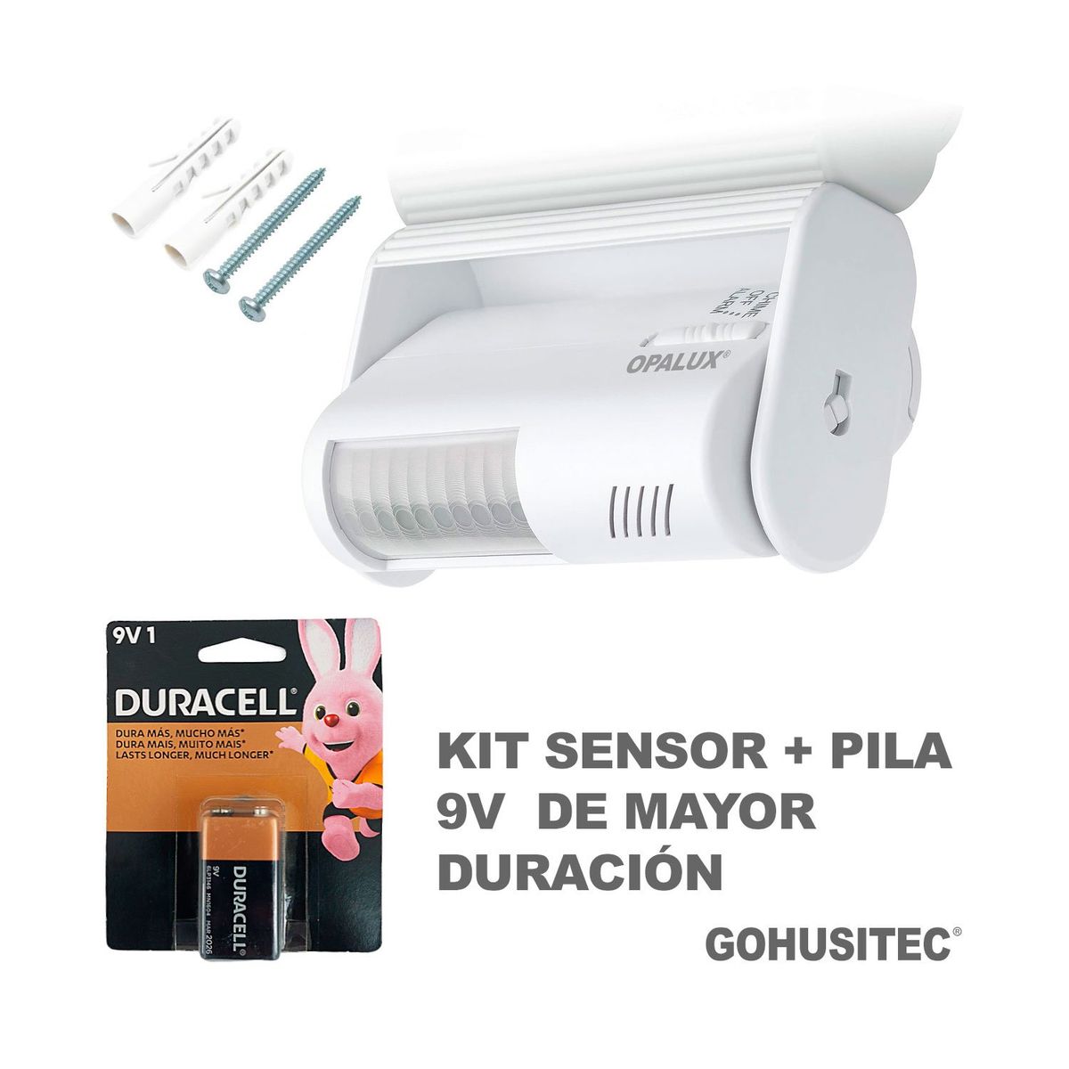 OPALUX - Kit Pila+ Sensor de Movimiento c/ Alarma y  TimbreAlarma de Seguridad