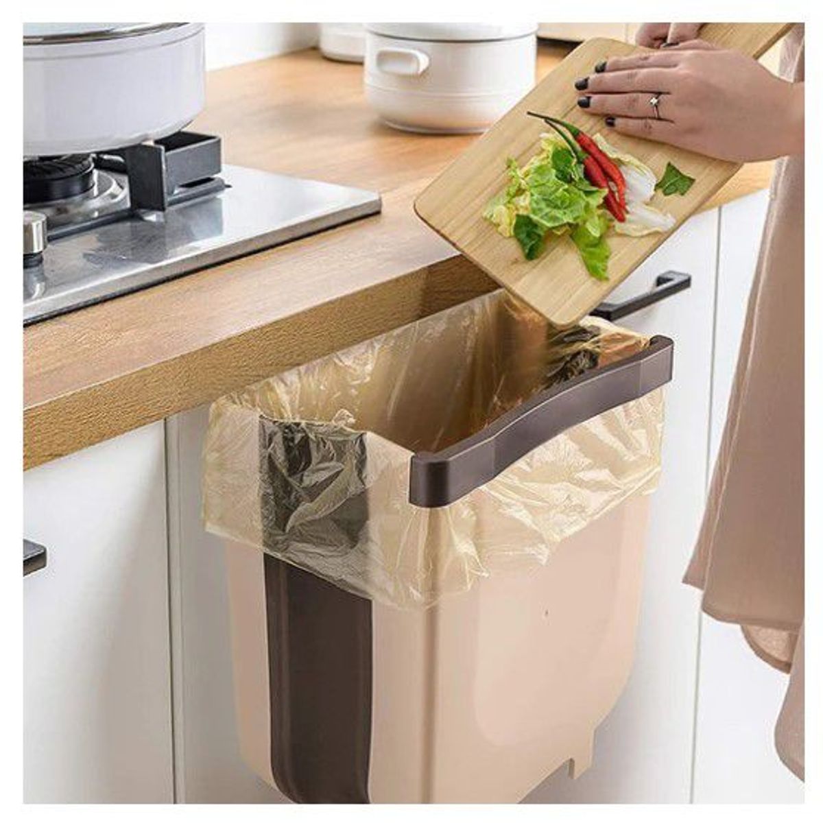 GENERICO - Tacho  basura Plegable  GRANDE y de Calidad BEIGE