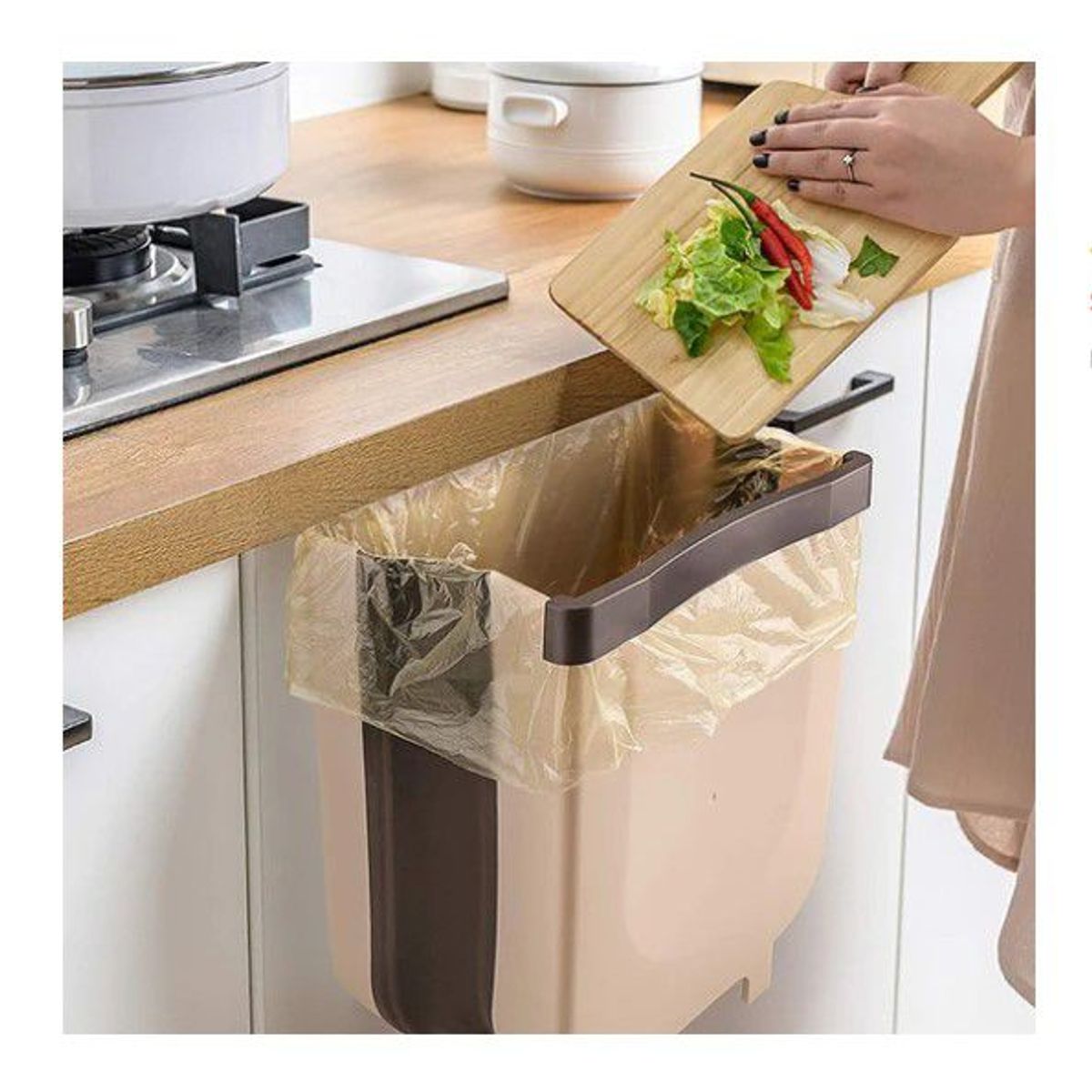 GENERICO - Tacho  basura Plegable  GRANDE y de Calidad BEIGE