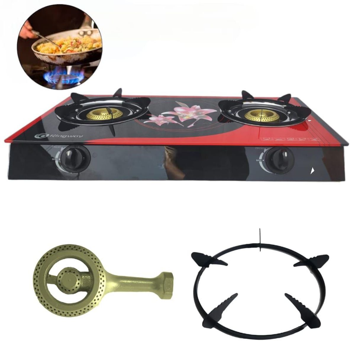 GENERICO - Cocina Estufa de Gas de Vidrio Templado 2Hornillas