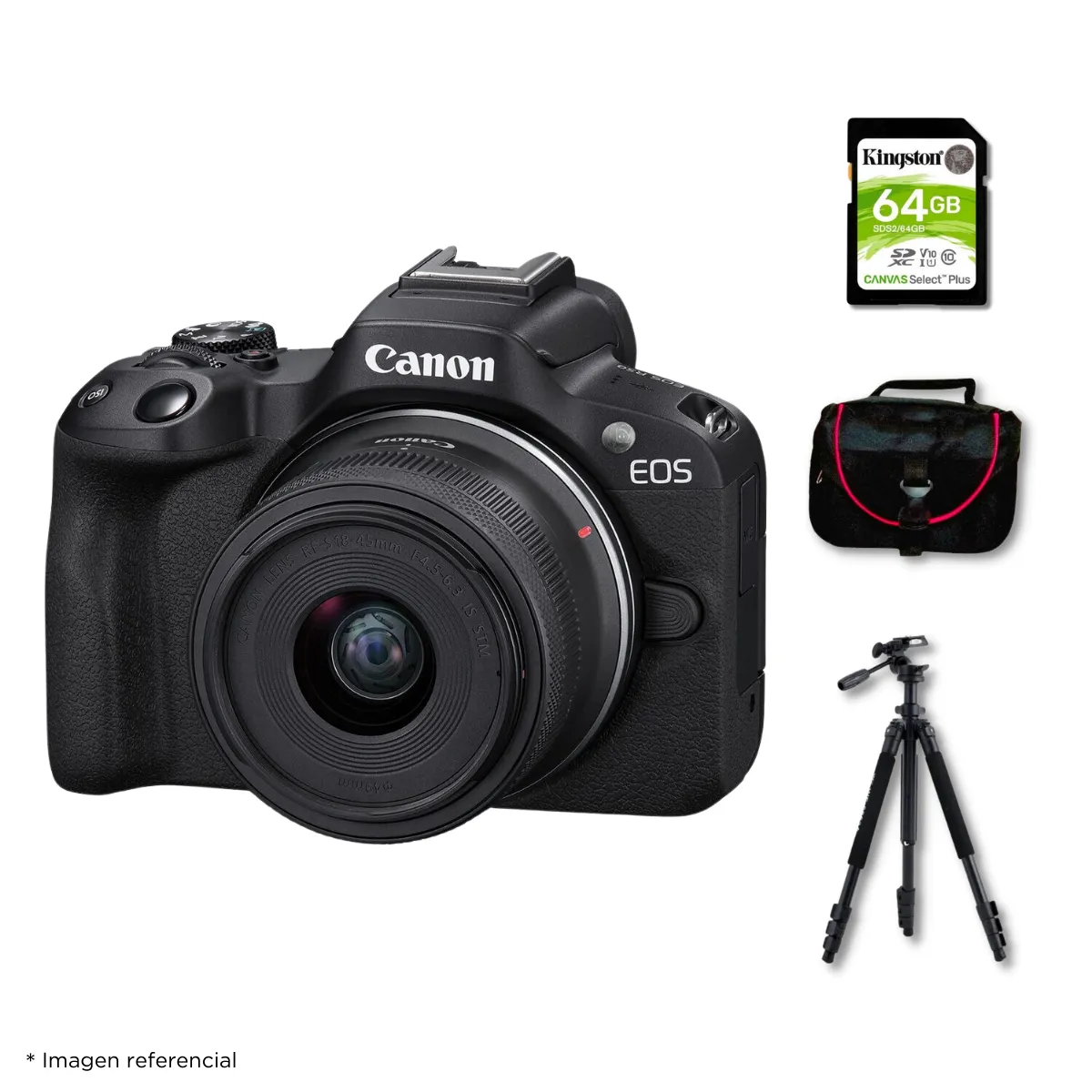 CANON - Cámara Mirrorless EOS R50  Lente RF S 18-45mm  Kit Deluxe