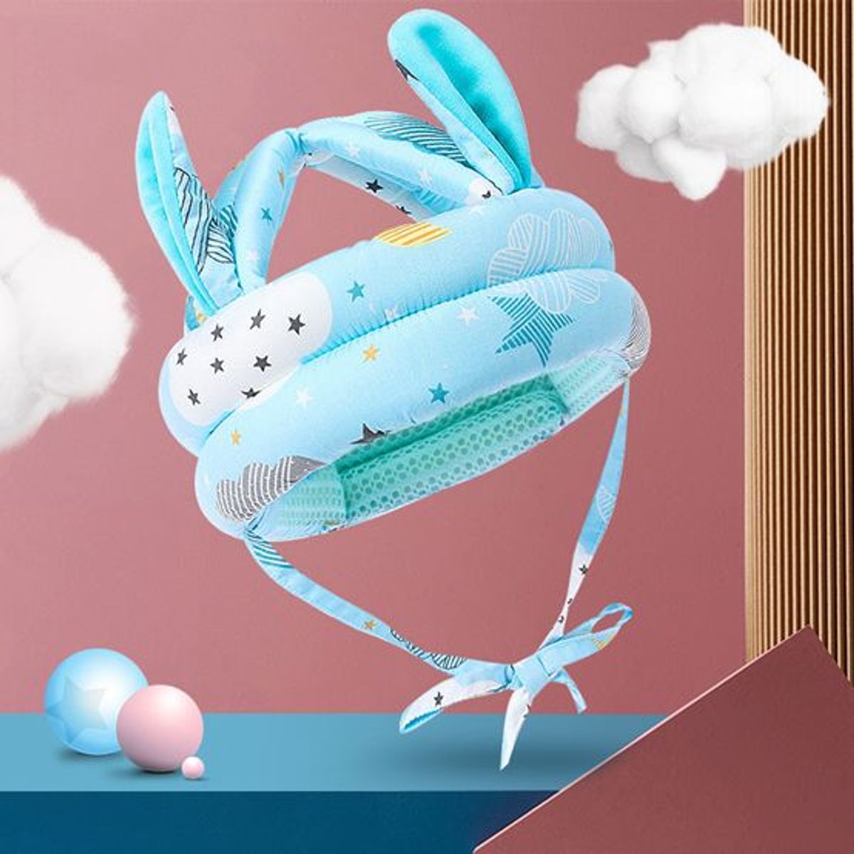 GENERICO - Casco Protector para Bebe con Orejitas Celeste