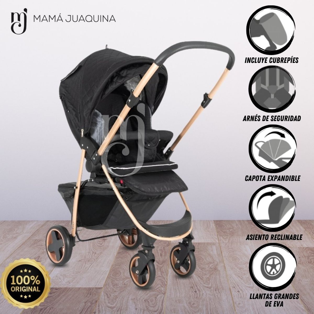 BABY HAPPY - Coche Cuna De Lujo «VALENCIA GOLD» Original Black