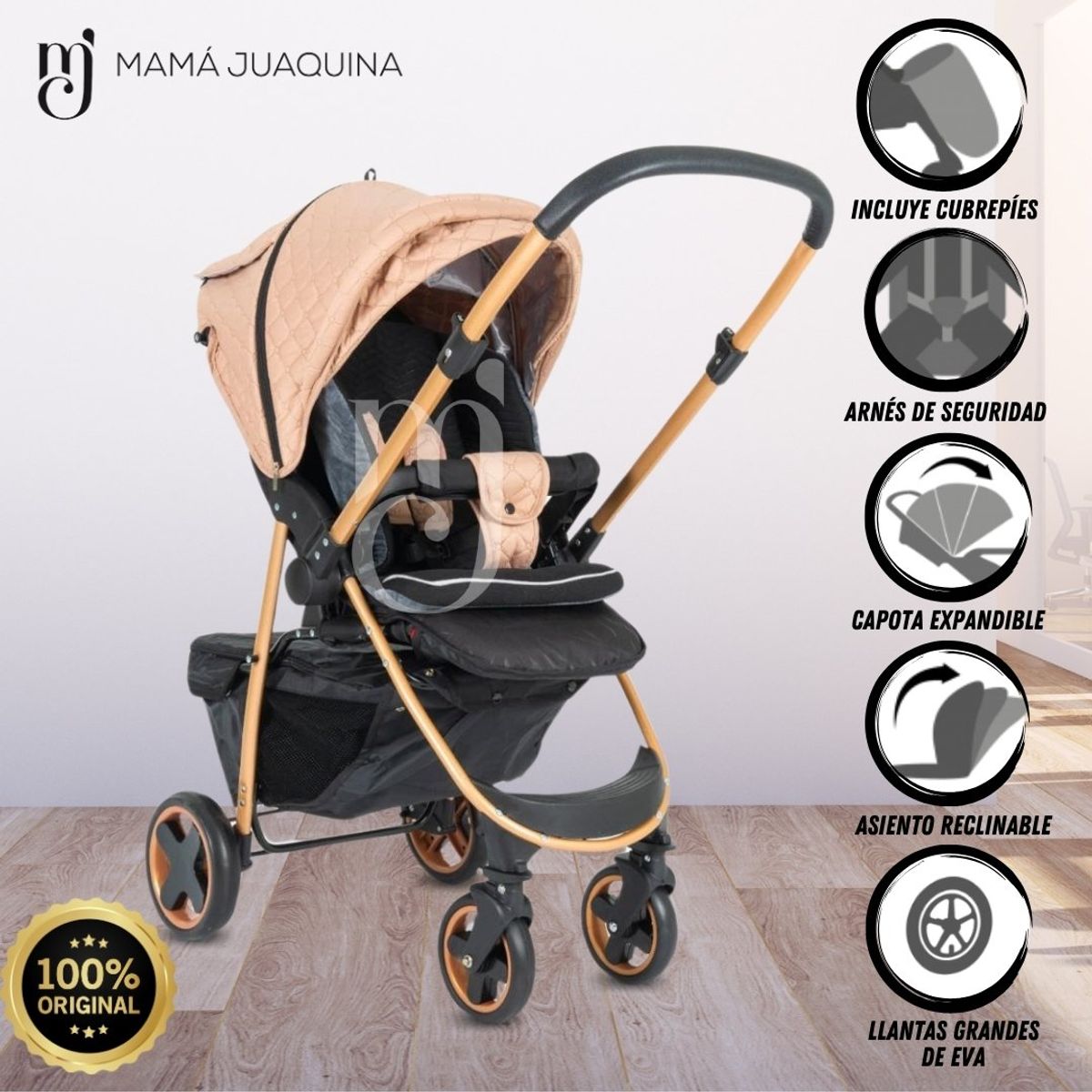 BABY HAPPY - Coche Cuna De Lujo «VALENCIA GOLD» Original Beige