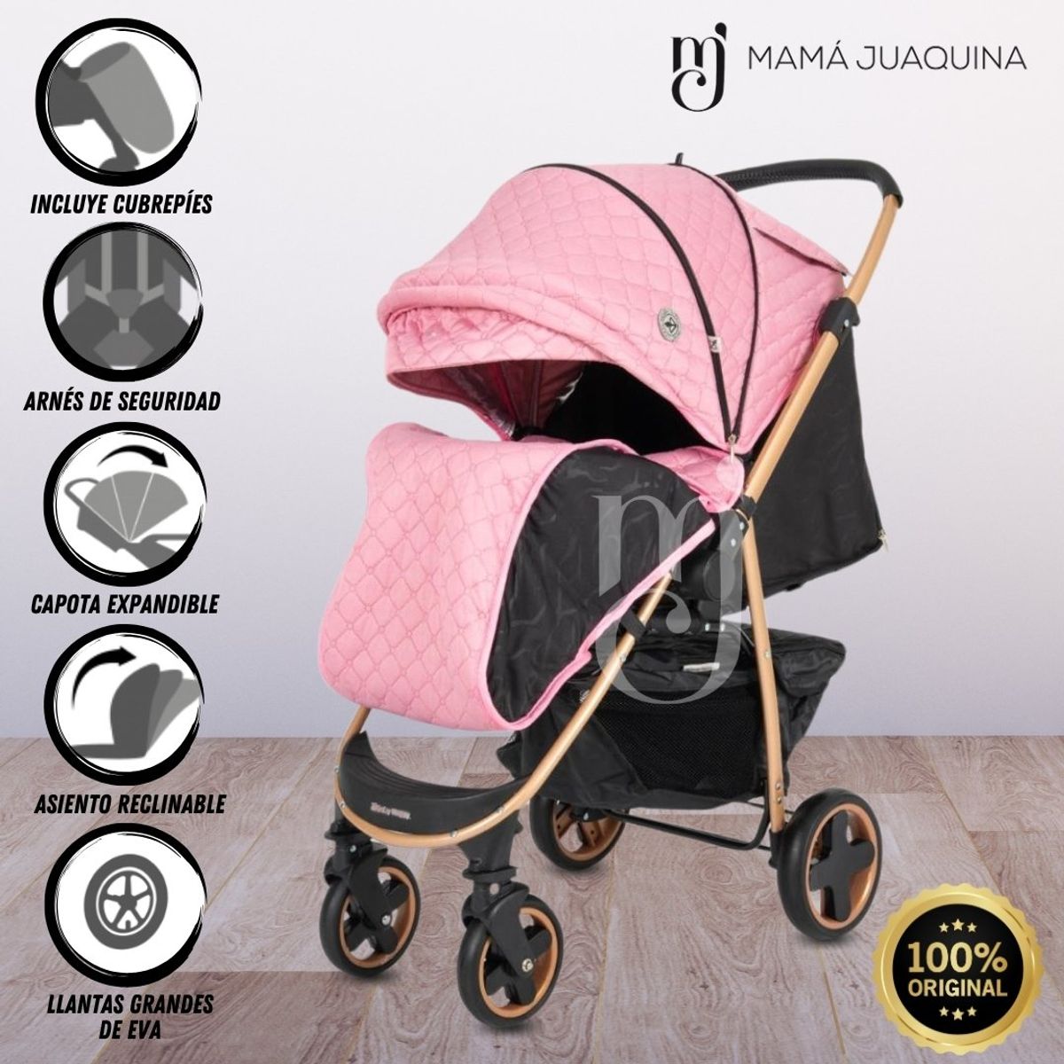 BABY HAPPY - Coche Cuna De Lujo «VALENCIA GOLD» Original Pink