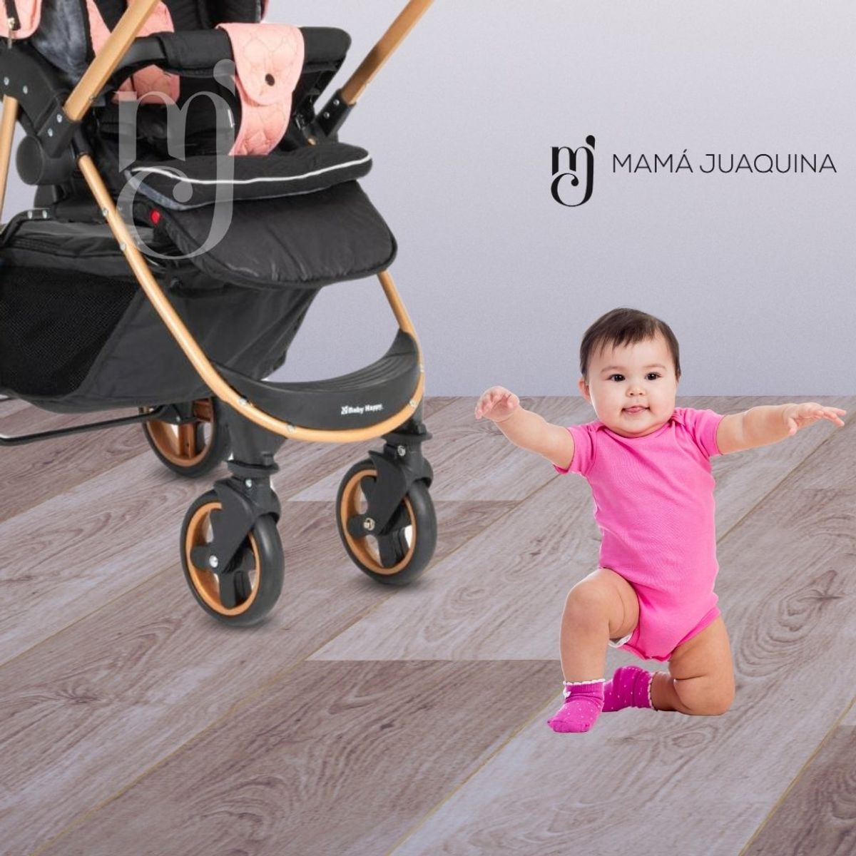 BABY HAPPY - Coche Cuna De Lujo «VALENCIA GOLD» Original Light Pink