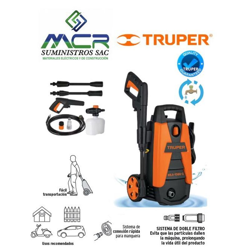 TRUPER - Hidrolavadora Portatil 1500 PSI 1400W CON CHAMPUNERA 102095 Truper