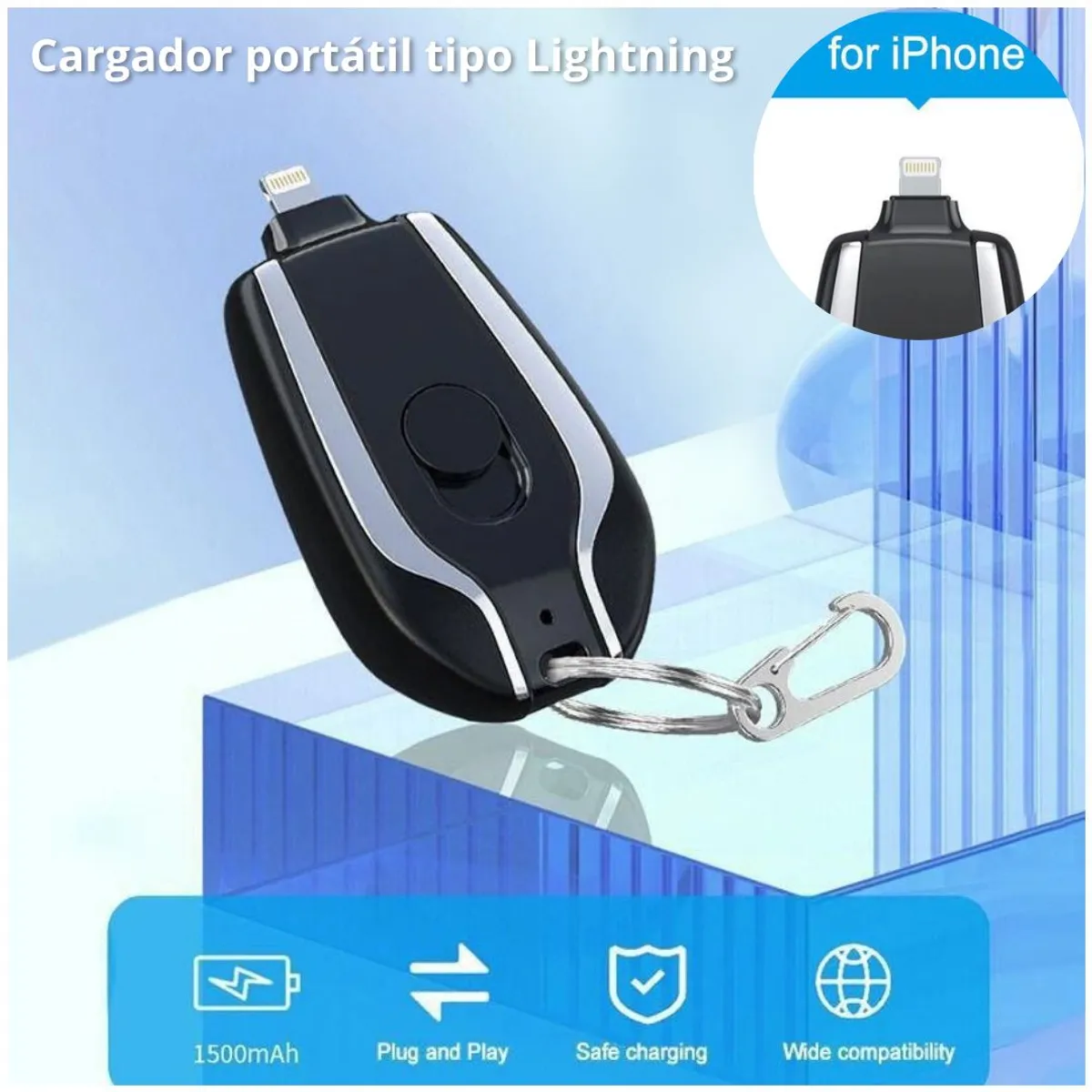 GENERICO - Cargador de celular llavero portatil Lightning - Negro