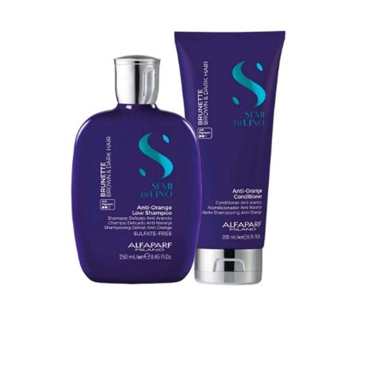 ALFAPARF MILANO - ALFAPARF SEMI DI LINO – Brunette Anti Orange Dúo Shampoo 250 ml + Conditioner 200 ml