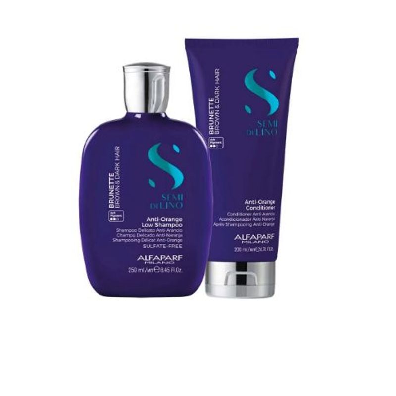 ALFAPARF MILANO - ALFAPARF SEMI DI LINO – Brunette Anti Orange Dúo Shampoo 250 ml + Conditioner 200 ml