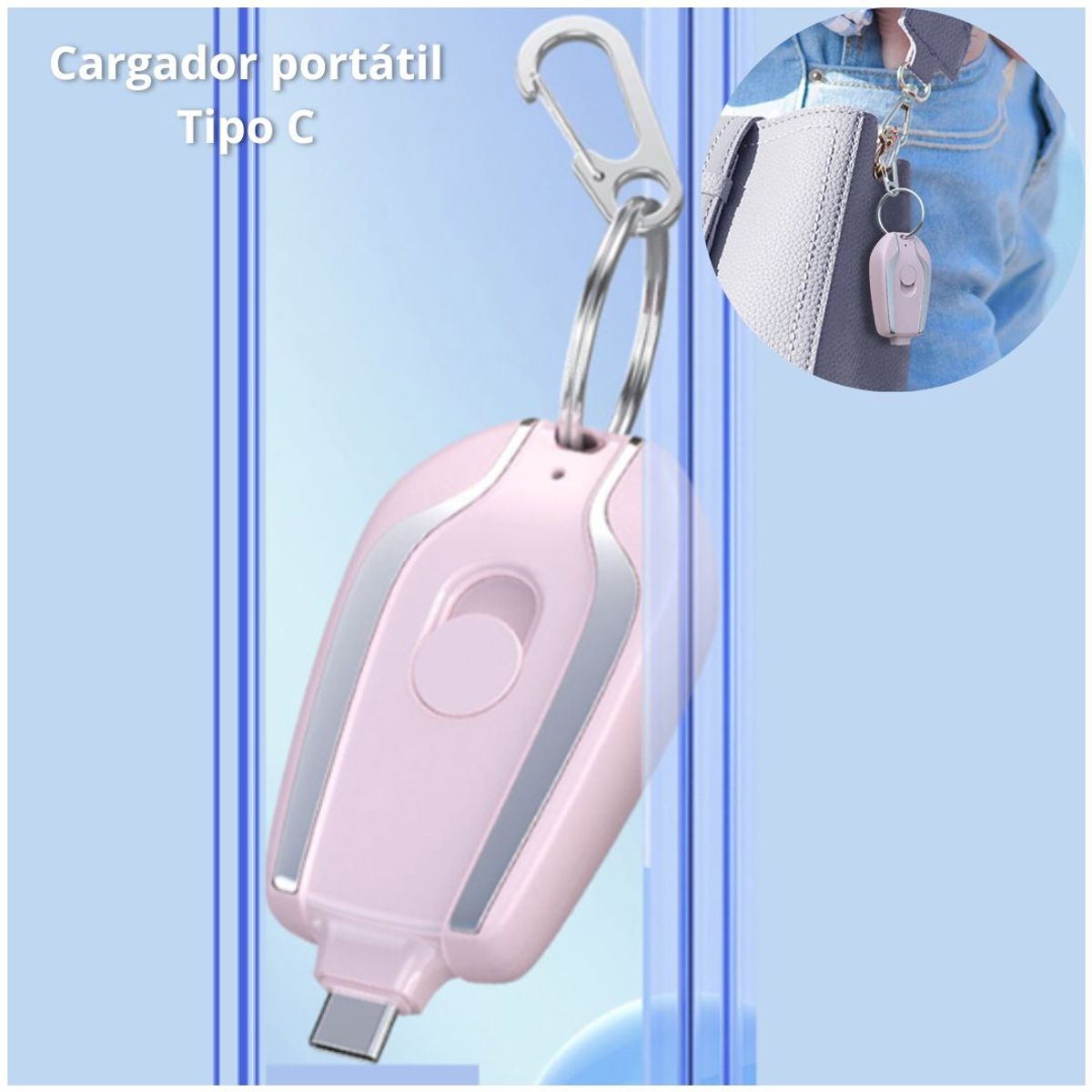 GENERICO - Cargador de celular llavero portatil Tipo C - Rosa