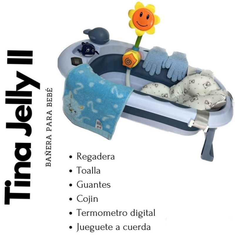 BABY KITS - Tina de baño con termómetro y rociador JELLY CELESTE