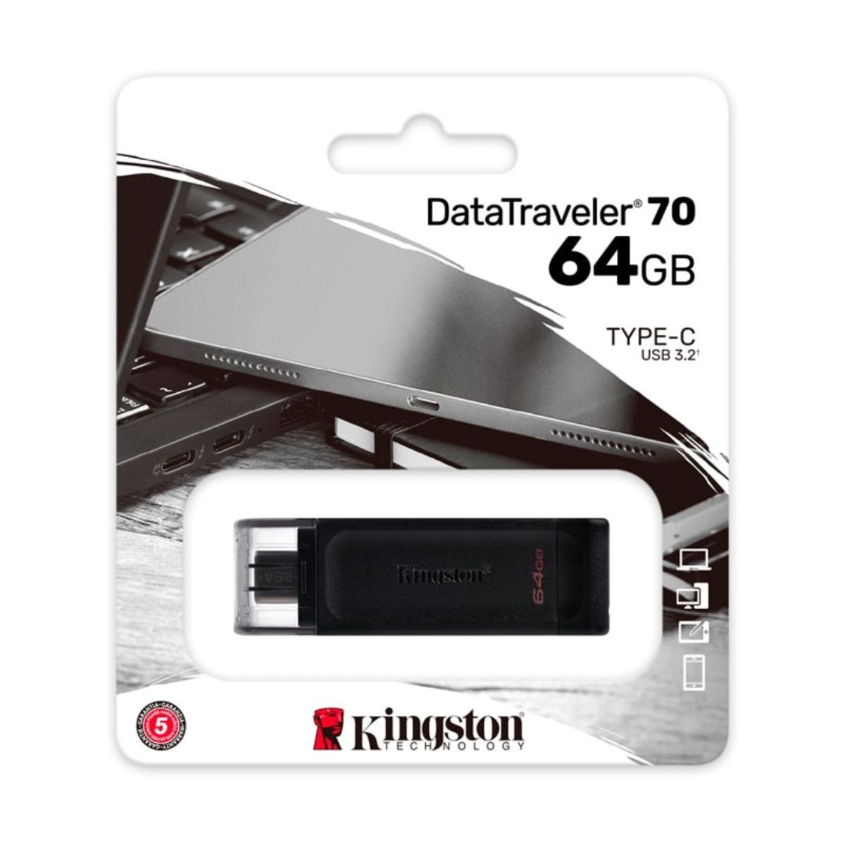 KINGSTON - MEMORIA FLASH USB KINGSTON DATATRAVELER 70, 64GB, USB-C 3.2