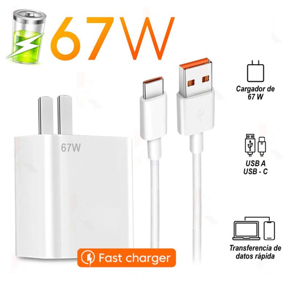 GENERICO - Cargador Para Celular Xiaomi 67W Carga Rápida 67 W Cable Tipo C