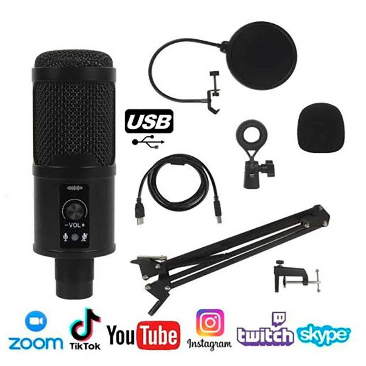 GENERICO - Micrófono Profesional Antipop Para Streaming Radio Podcast USB PARA PC