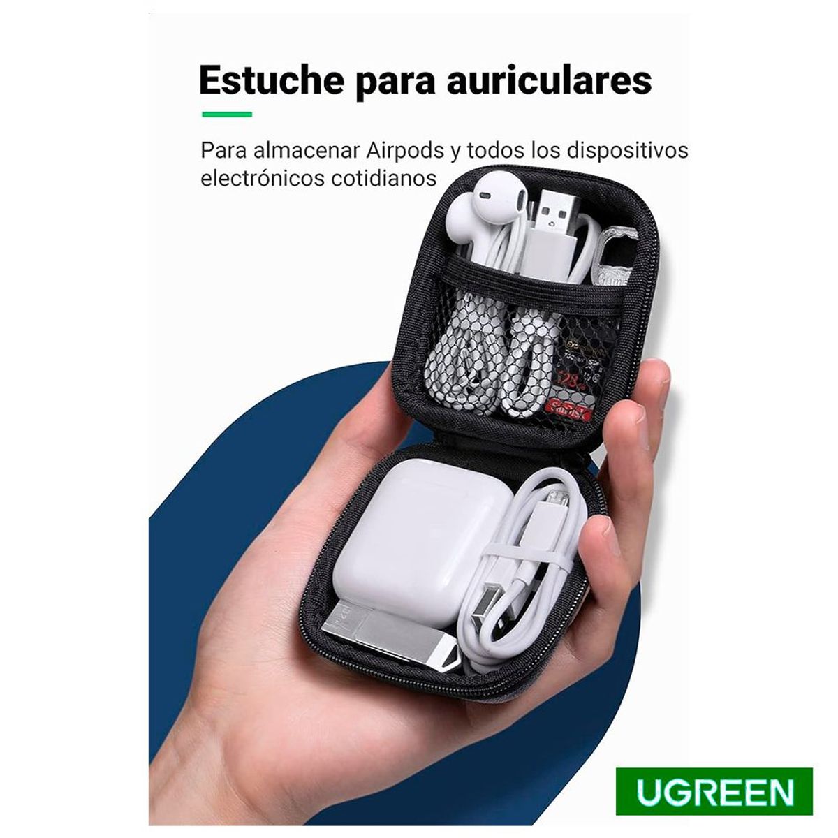 UGREEN - Estuche Ugreen RígidoPortátil Para Audifonos Cables Airpods Accesorios