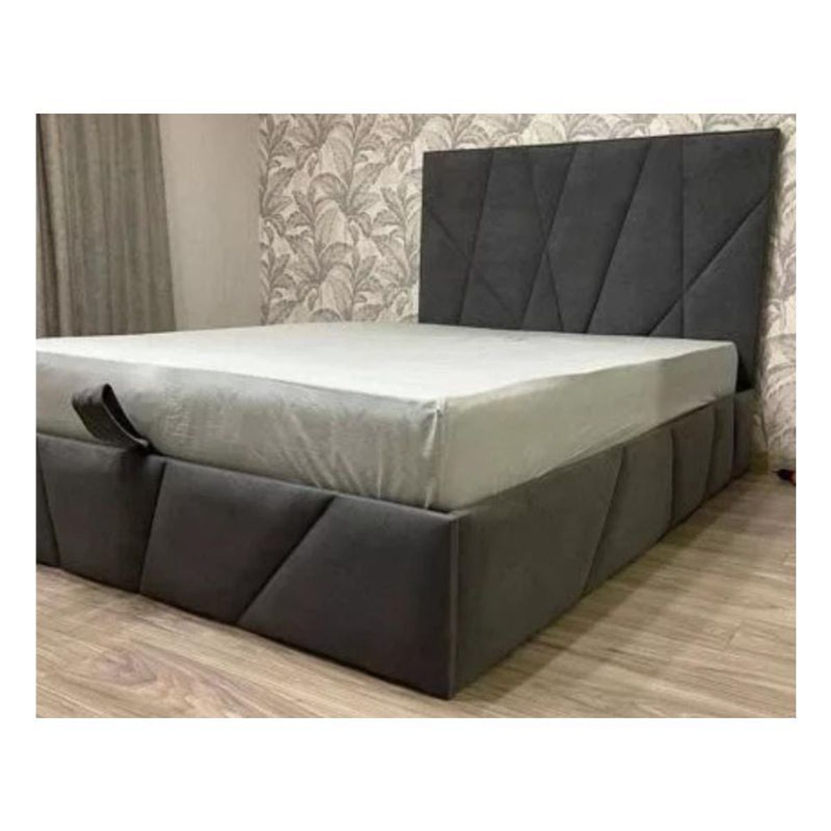 GENERICO - Cama Geometry King - Plomo Oscuro